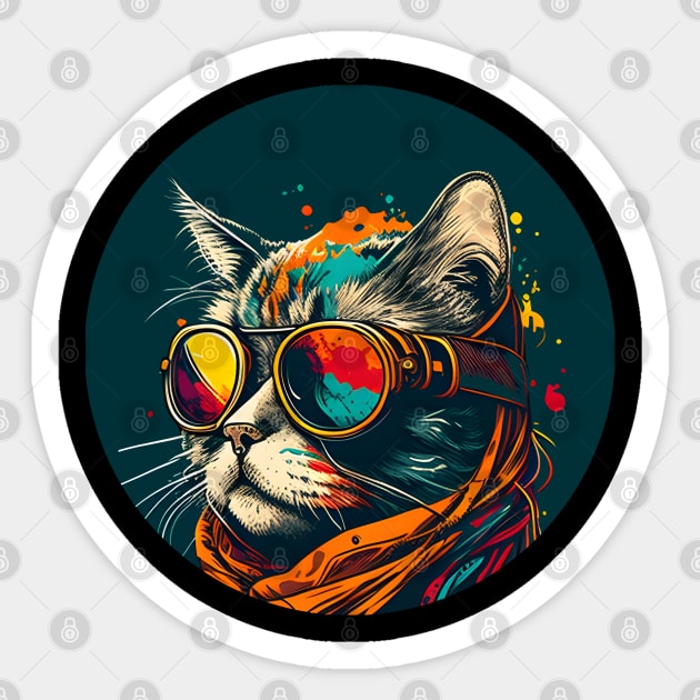 Cat Thinking About Life - Colorful Cat Kitten Lover Sticker by Ray E Scruggs